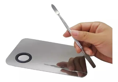 Paleta Acero Inoxidable Para Mezclar Maquillaje Con Espátula