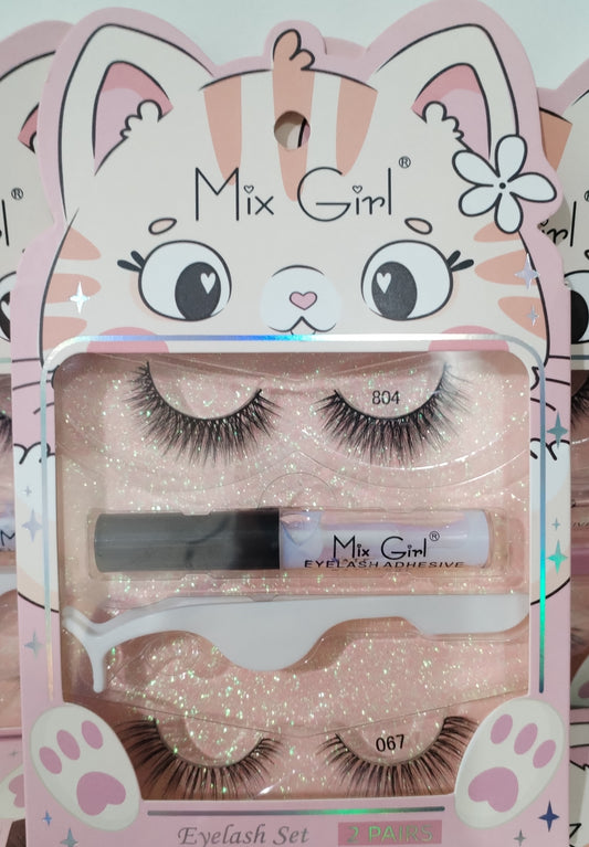 Set Pestañas, pinza y pegamento Little Cat | Mix Girl