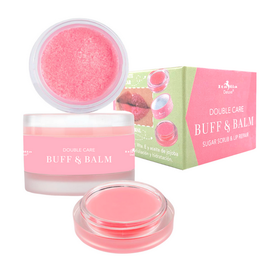EXFOLIANTE Y BÁLSAMO DE LABIOS BUFF & BALM SUGAR SCRUB & LIP REPAIR | ITALIA DELUXE