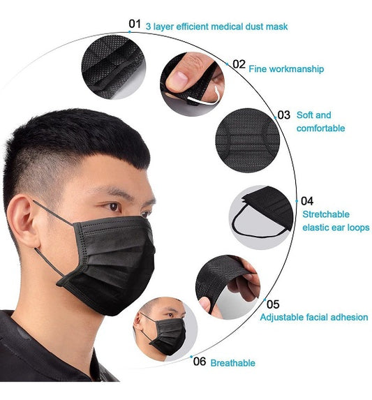 Cubreboca Negro Termosellado Plisado (50pz)