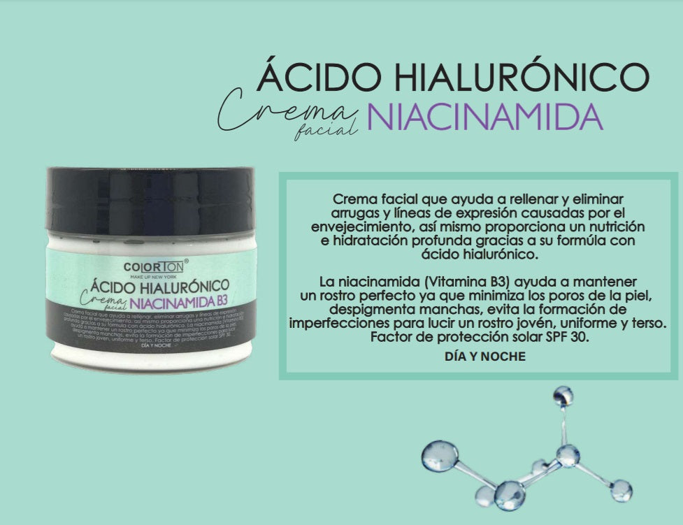 Crema Facial Ácido Hialurónico y Niacinamida B3 | COLORTON